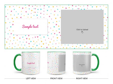 Colourful Triangles Pattern Background Design On Dual Tone Green Mug