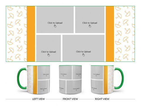 Orange Colour Umbrella Pattern Background With 4 Pic Upload Upload Design On Dual Tone Green Mug