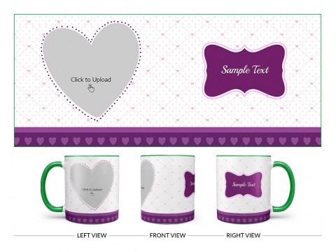 Love Symbol Pic Upload With Dotted border Design On Dual Tone Green Mug