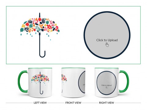 Flower Design Umbrella Design On Dual Tone Green Mug