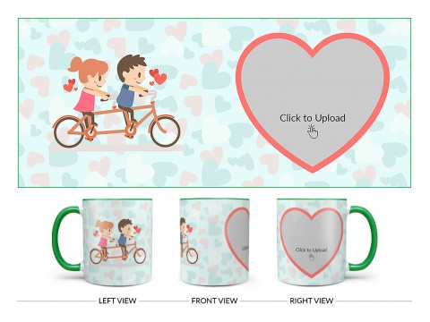 Couple Cycling In Love Symbol Pattern Background Design On Dual Tone Green Mug