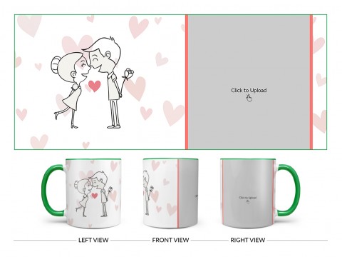 Lovers Enjoying In Love Rain Design On Dual Tone Green Mug