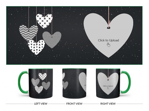 Heart Symbols Hanging In The Sky With Stars Background Design On Dual Tone Green Mug