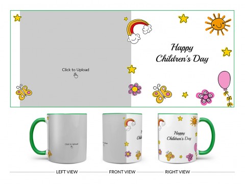 Childrens Day With Cartoon Objects Design On Dual Tone Green Mug