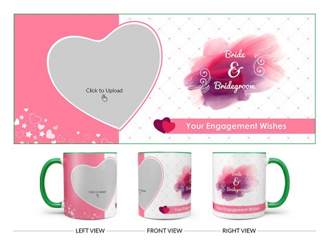 Bride & Bridegroom With Love Shape Pic Upload Design On Dual Tone Green Mug