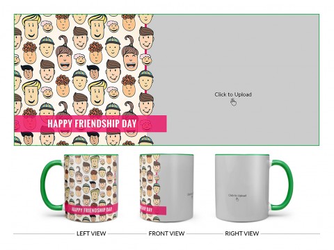 Happy Friendship Day With Friends Cartoon Heads Design On Dual Tone Green Mug