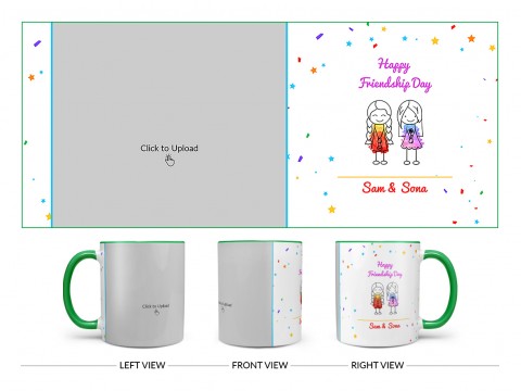Happy Friendship Day Design On Dual Tone Green Mug