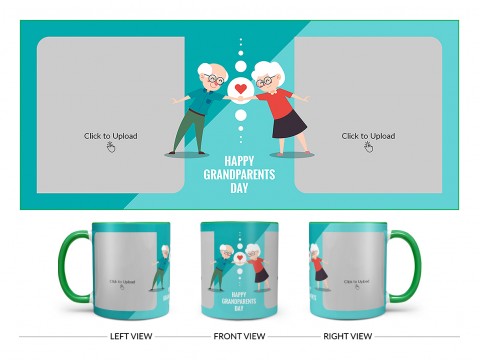 Grandparents Day With 2 Pic Upload Design On Dual Tone Green Mug