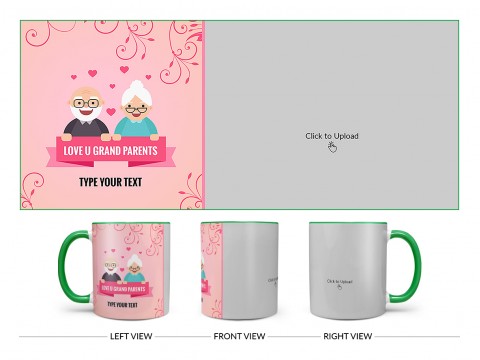 Grandparents Day With Large Pic Upload Design On Dual Tone Green Mug
