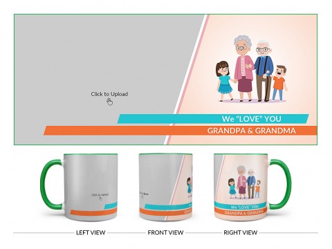 Grand Parents With Grand Children’s Design On Dual Tone Green Mug