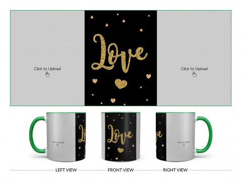 Gold Textured Love Design On Dual Tone Green Mug