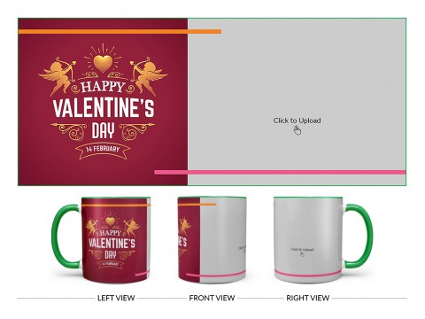 Happy Valentine's Day Design On Dual Tone Green Mug
