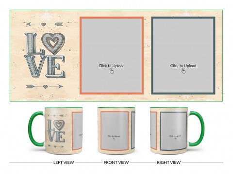 Vintage Background With Love Text Design On Dual Tone Green Mug