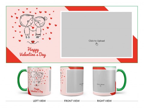 Happy Valentine's Day Design On Dual Tone Green Mug