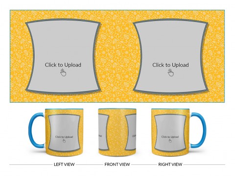 Yellow Colour Background With Flower Pattern Design On Dual Tone Sky Blue Mug