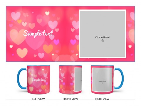 Heart Symbols With Dark Pink Background Design On Dual Tone Sky Blue Mug