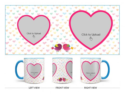 Love Symbol Pattern Background With 2 Heart Shape Pic Upload Upload Design On Dual Tone Sky Blue Mug