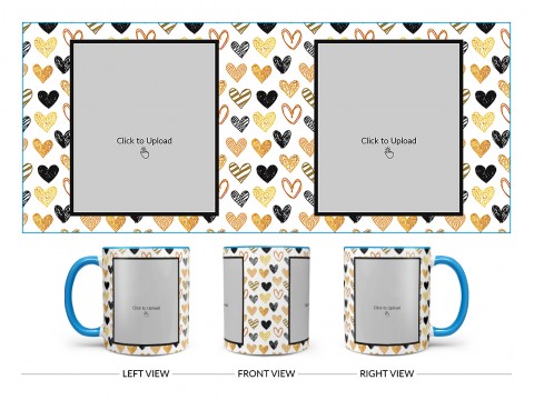 Love Symbols Pattern Background With Couple Of Pic Upload Upload Design On Dual Tone Sky Blue Mug