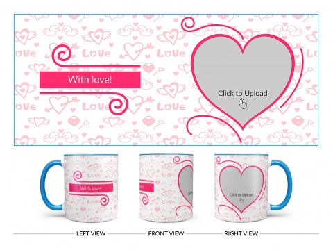Love Pattern Background With Pink Heart Design On Dual Tone Sky Blue Mug