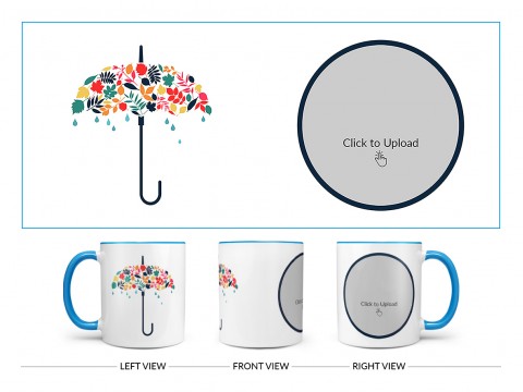 Flower Design Umbrella Design On Dual Tone Sky Blue Mug
