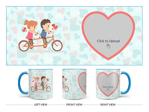 Couple Cycling In Love Symbol Pattern Background Design On Dual Tone Sky Blue Mug
