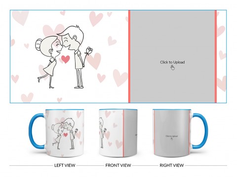 Lovers Enjoying In Love Rain Design On Dual Tone Sky Blue Mug