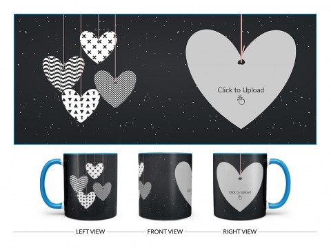 Heart Symbols Hanging In The Sky With Stars Background Design On Dual Tone Sky Blue Mug