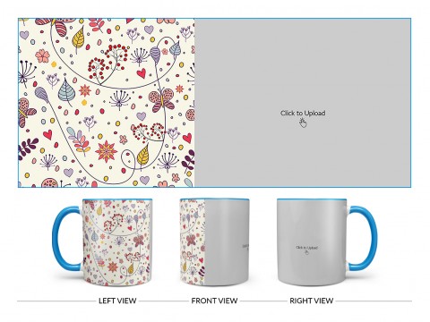 Multiple Trees, Flower & Butterfly’s Pattern Background Design On Dual Tone Sky Blue Mug