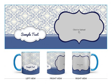 Flower Pattern Background With Dark Blue Border Design On Dual Tone Sky Blue Mug