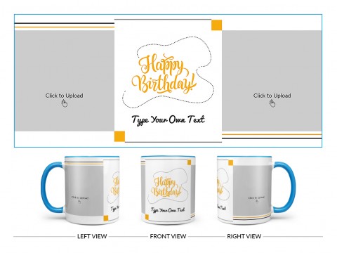 Boy Friend Birthday With 2 Square Pic Upload Design On Dual Tone Sky Blue Mug