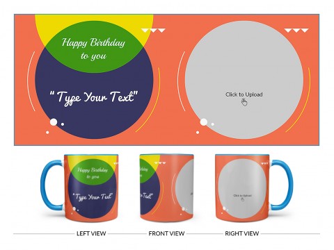 Boy Friend Birthday Orange Spear Shape Pic Upload Design On Dual Tone Sky Blue Mug