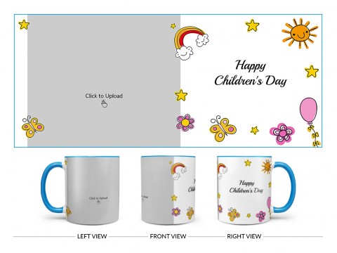 Childrens Day With Cartoon Objects Design On Dual Tone Sky Blue Mug