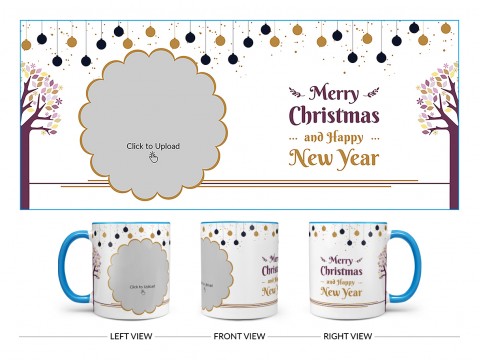 Merry Christmas And Happy New Year Design On Dual Tone Sky Blue Mug