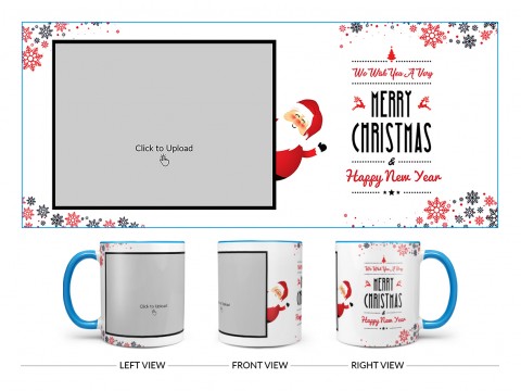We Wish You A Very Merry Christmas Design On Dual Tone Sky Blue Mug