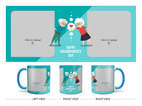 Grandparents Day With 2 Pic Upload Design On Dual Tone Sky Blue Mug
