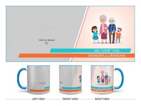 Grand Parents With Grand Children’s Design On Dual Tone Sky Blue Mug