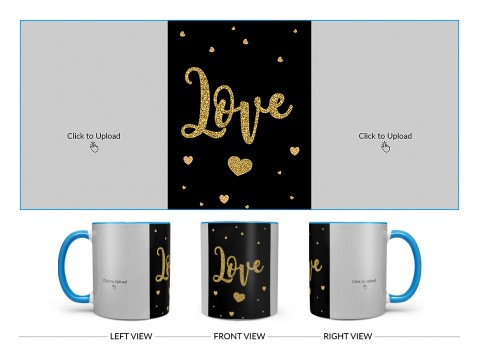 Gold Textured Love Design On Dual Tone Sky Blue Mug