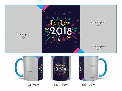 Happy New Year 2018 Design On Dual Tone Sky Blue Mug