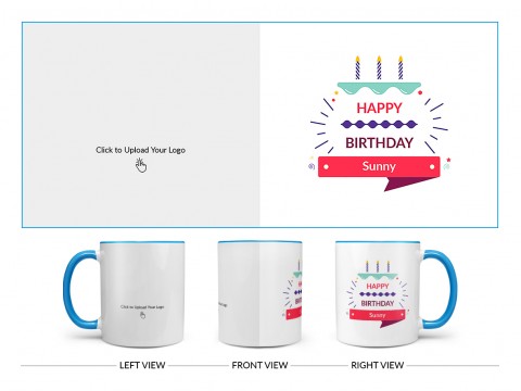 Company Mug With Birthday Message Design On Dual Tone Sky Blue Mug