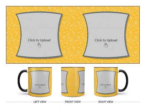 Yellow Colour Background With Flower Pattern Design On Dual Tone Black Mug