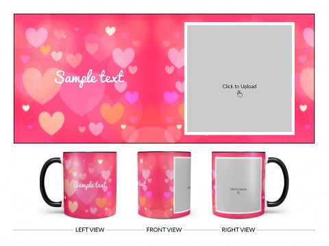 Heart Symbols With Dark Pink Background Design On Dual Tone Black Mug
