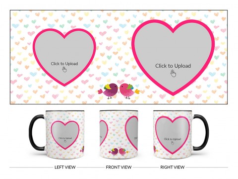 Love Symbol Pattern Background With 2 Heart Shape Pic Upload Upload Design On Dual Tone Black Mug