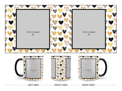 Love Symbols Pattern Background With Couple Of Pic Upload Upload Design On Dual Tone Black Mug