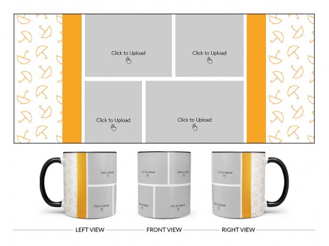 Orange Colour Umbrella Pattern Background With 4 Pic Upload Upload Design On Dual Tone Black Mug