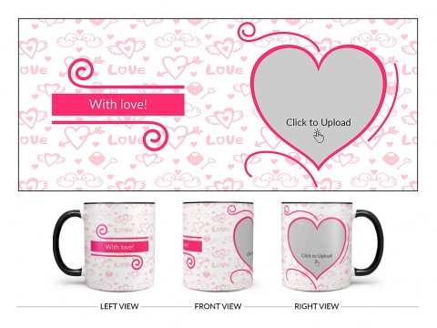 Love Pattern Background With Pink Heart Design On Dual Tone Black Mug