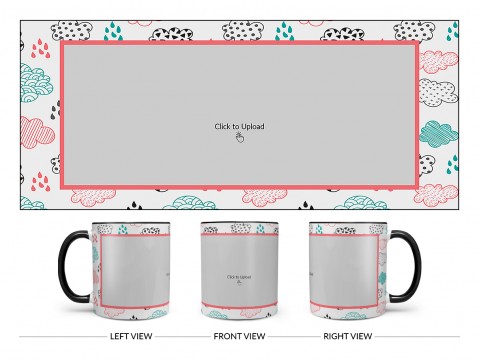 Clouds And Rain Drops Background With Large Single Pic Upload Design On Dual Tone Black Mug