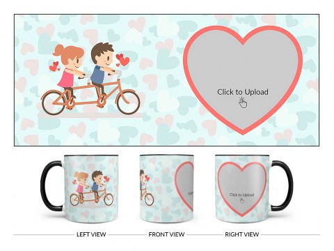 Couple Cycling In Love Symbol Pattern Background Design On Dual Tone Black Mug