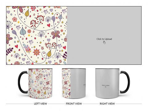 Multiple Trees, Flower & Butterfly’s Pattern Background Design On Dual Tone Black Mug