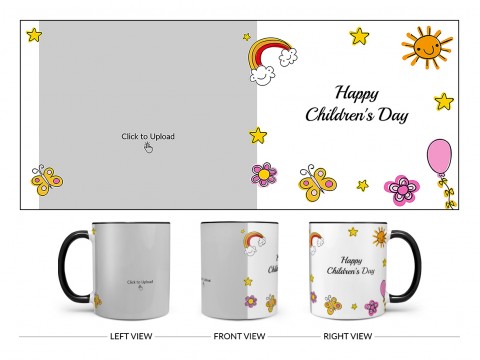 Childrens Day With Cartoon Objects Design On Dual Tone Black Mug
