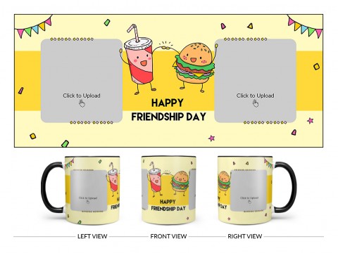 Happy Friendship Day Coke And Burger Design On Dual Tone Black Mug